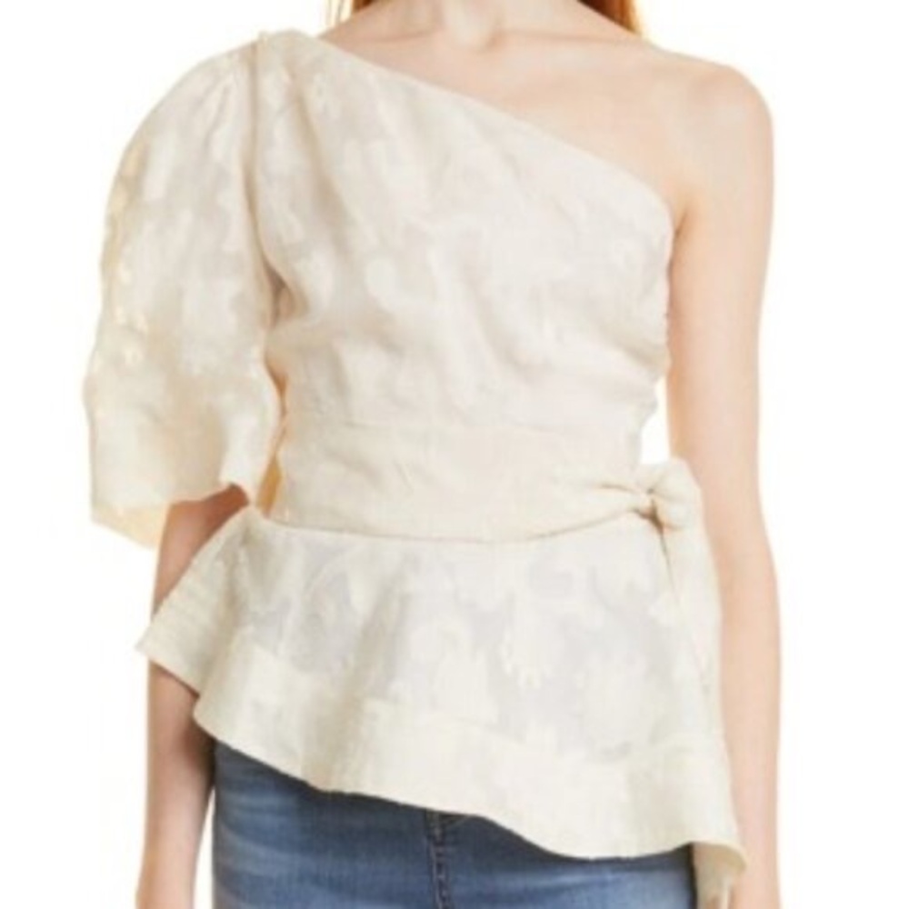VERONICA BEARD Fete One Shoulder Blouse Top Ecru Size 0